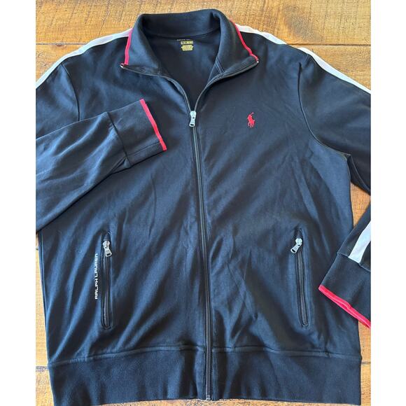 Polo Ralph‎ Lauren Black Full Zip Interlock Track Warm Up Jacket Mens Size Large - Picture 2 of 7